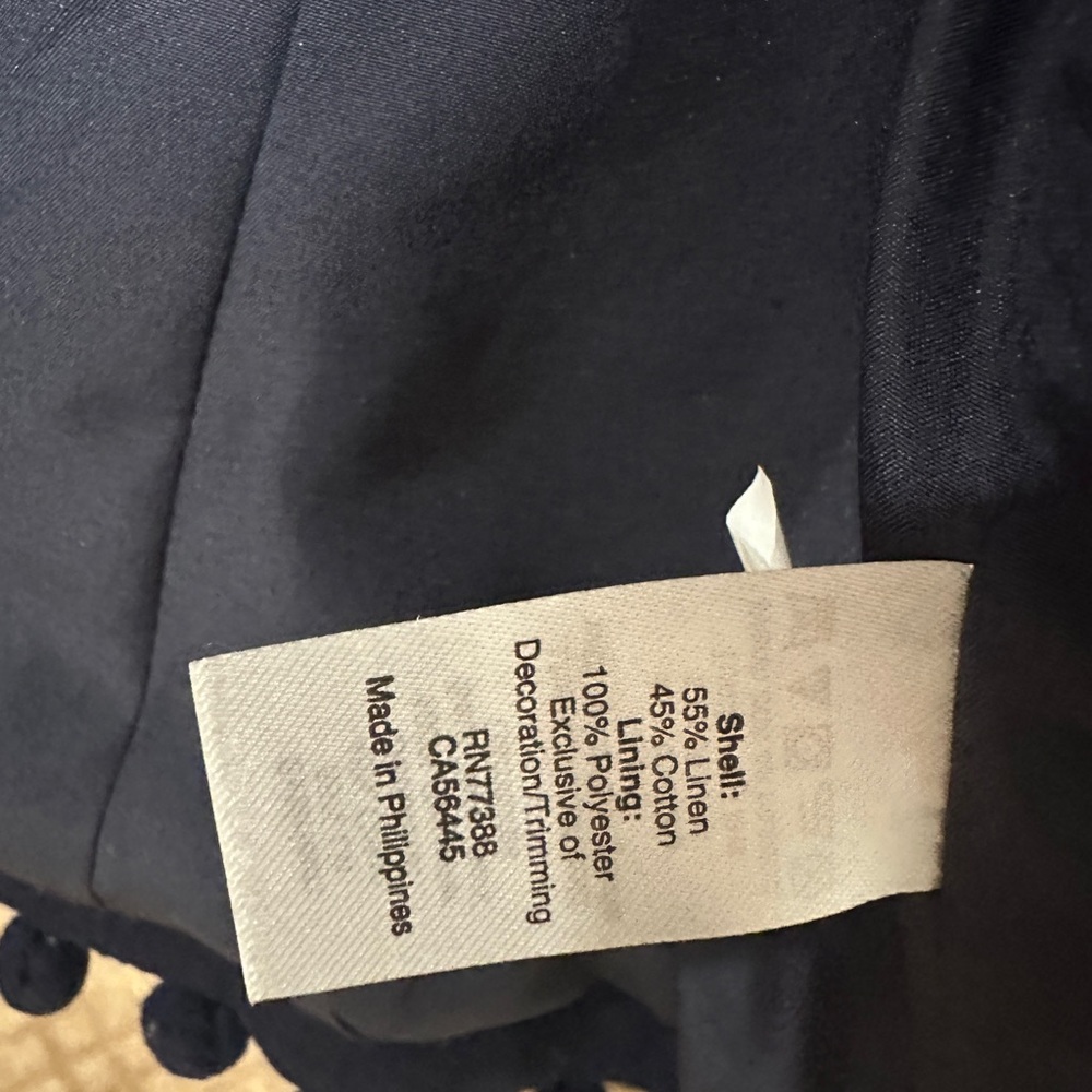 J.Crew Women's Navy Linen Cotton Jacket with Pom-Pom Trim - Size XS - Picture 3 of 4